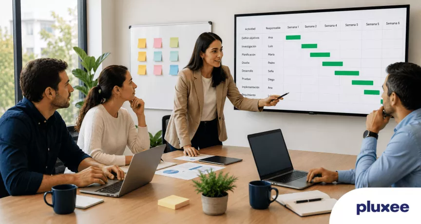 Personas en junta discutiendo el plan de trabajo